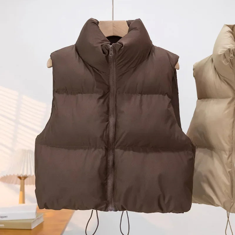 Warm Parkas Women Single Breasted Coats Autumn Winter Vest Coat Khaki High Waist Casual Vests Elegant Y2k Jackets Thick