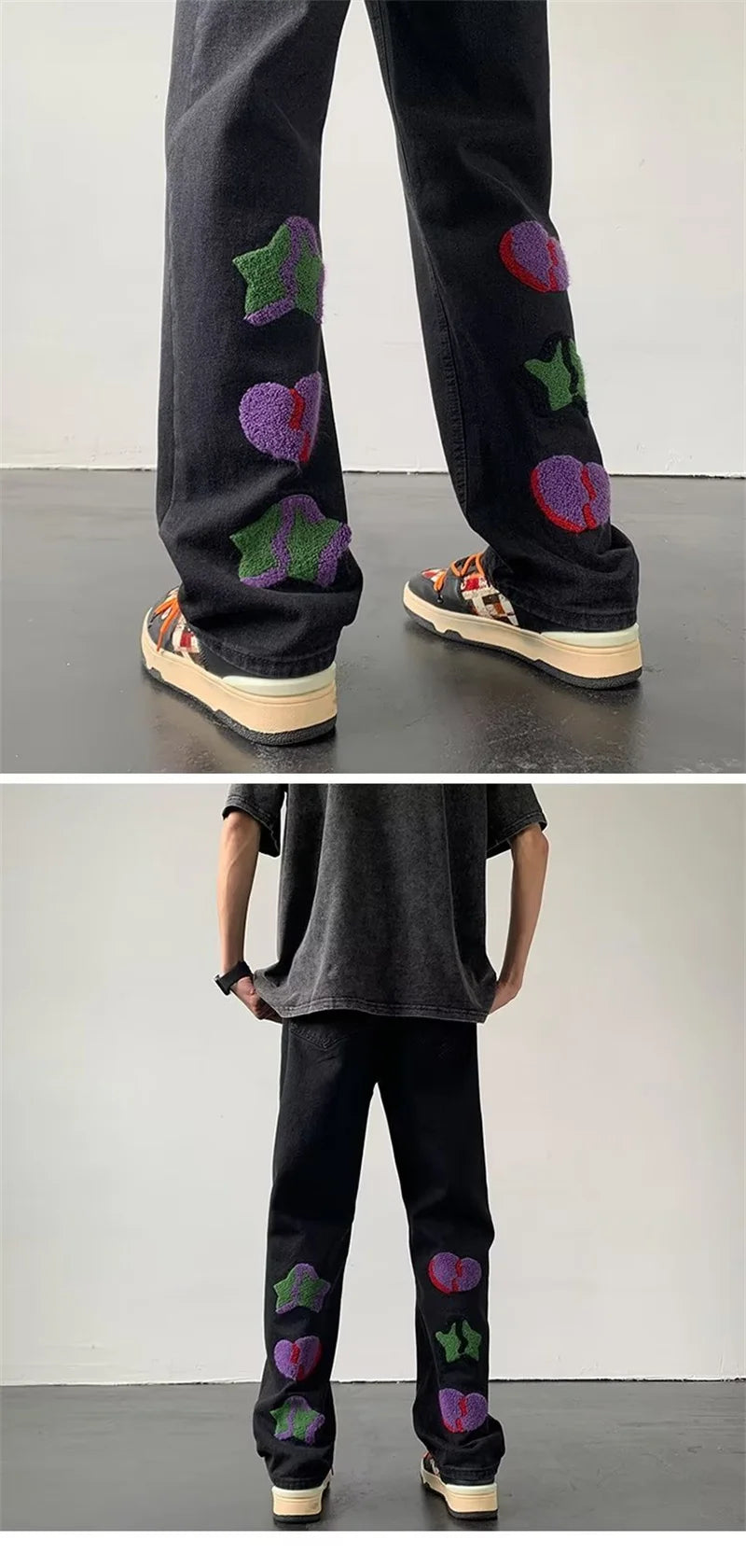 2025 New Goth Graffiti Embroidered Jeans Men High Street Harajuku Fashion Denim Trousers Hip Hop Y2K Vintage Jean pantalones