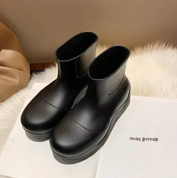 New Rubber Ladies Non-slip Waterproof Ankle Rainboots Shoes Thick Bottom Short Boot Galoshes Pink Women Rain Boots