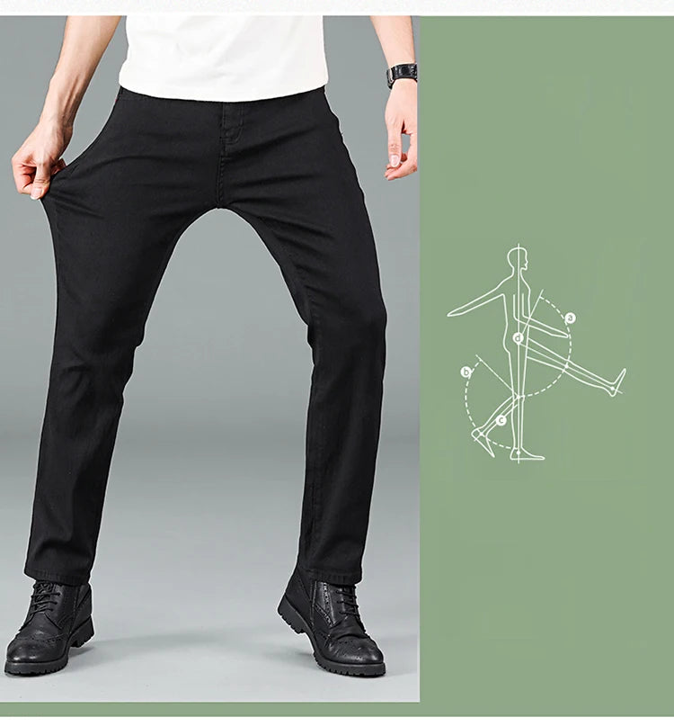 Pantalones vaqueros clásicos de marca avanzada para hombre, de primavera, suaves y elásticos, color negro, talla 28-40