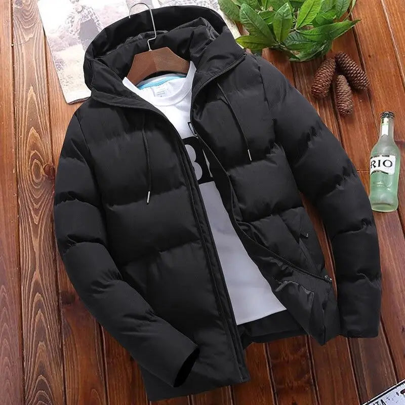 Men Parkas Hooded Long Sleeve Zipper Parka Cardigan Loose Fit Casual Solid Thick Winter Pockets Spliced Drawstring Patchwork