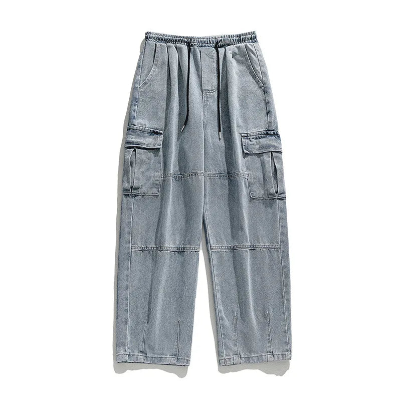 Korean men clothing Japanese style three-dimensional pocket jeans spring new retro vintage washed water workwear men's pants