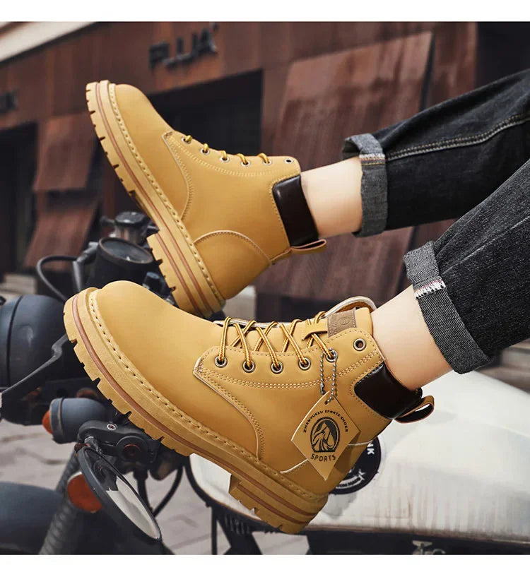 Bottes montantes pour hommes, chaussures en cuir, bottines de motard tendance, bottes d'hiver, chaussures à lacets pour hommes