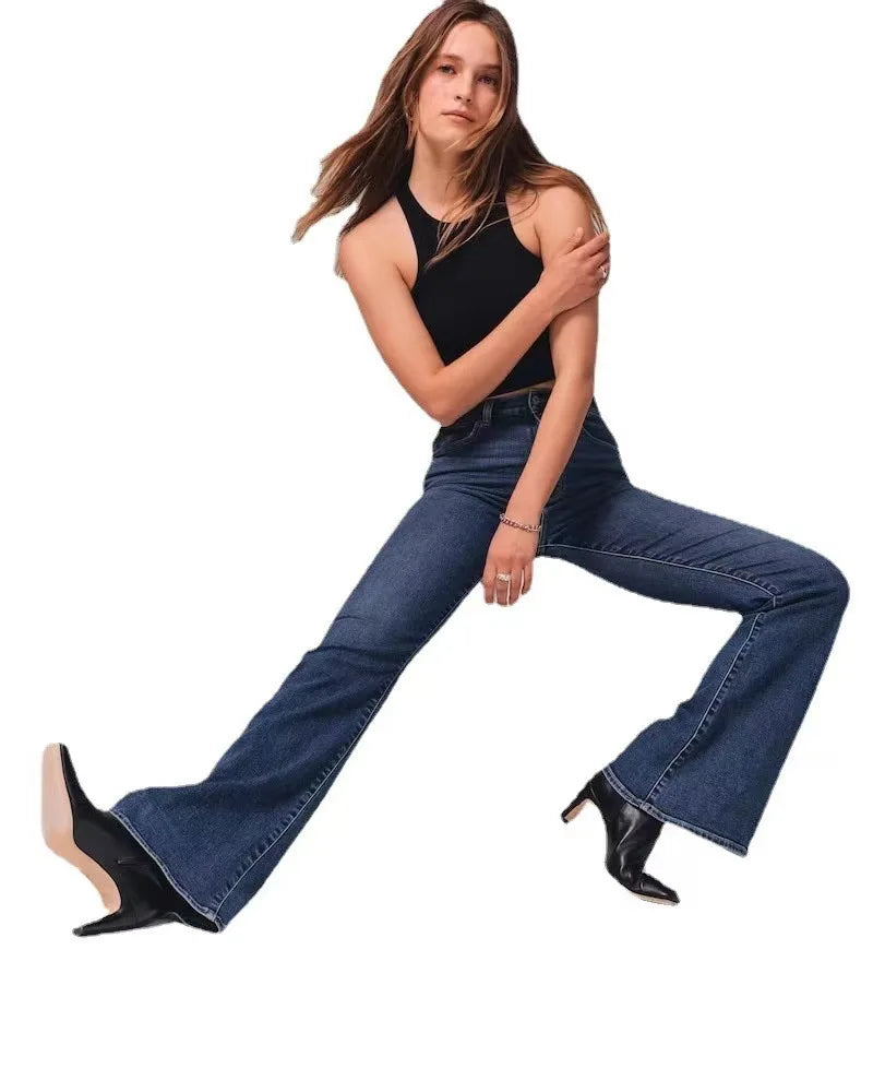 Pantalones vaqueros acampanados para mujer, de mezclilla, lavados, holgados, corte acampanado, bolsillos, estilo urbano, ligeramente elásticos, lisos, largos, primavera 2024