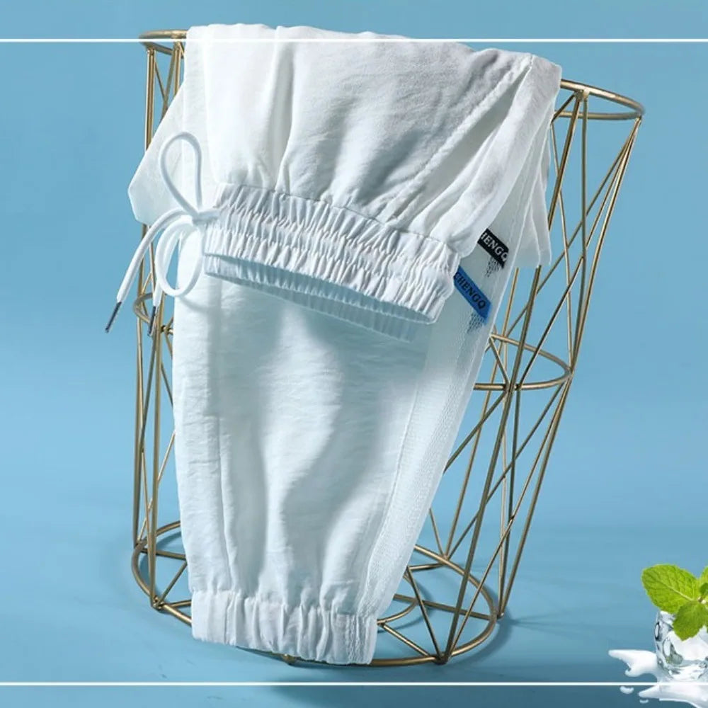 Pantalones casuales rectos y delgados con cordón de malla para mujer