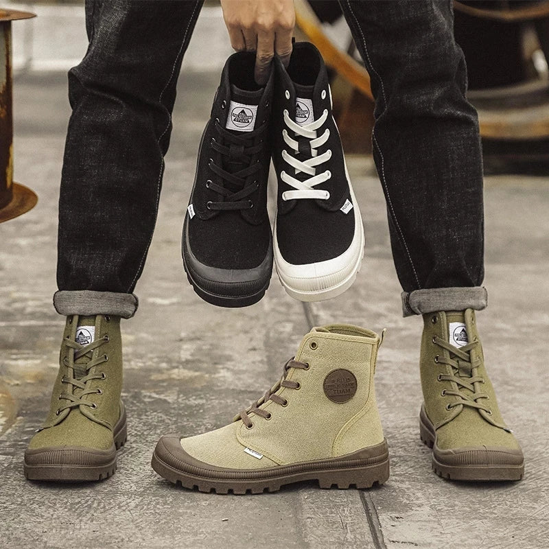 Nouvelles bottes montantes tendance pour hommes, confortables et décontractées, idéales pour l'extérieur, la jungle et l'alpinisme. Bottes à plateforme larges.