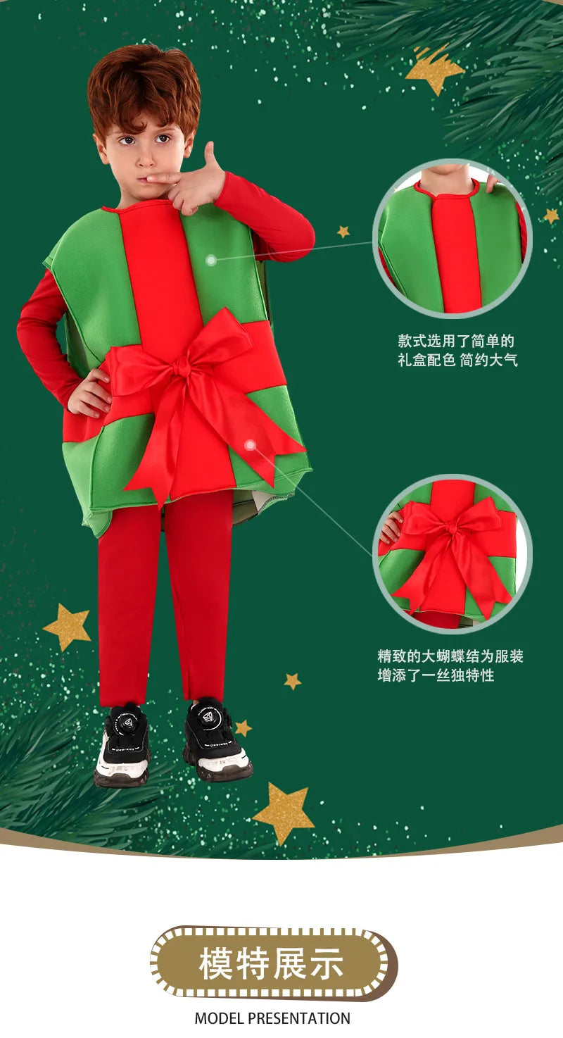 Children's Christmas Performance Costumes: Santa Claus & Gift Box Styles for Holiday Parties & Shows