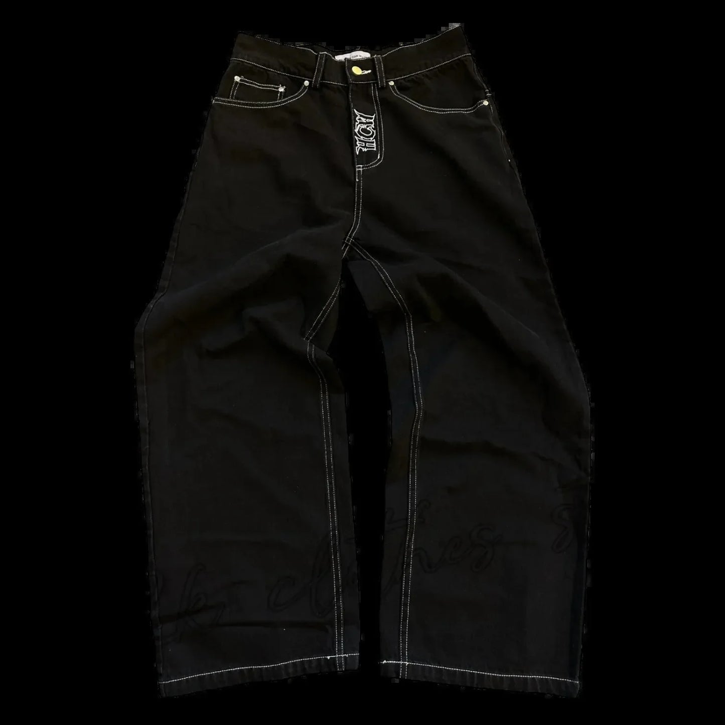 Nuevos vaqueros holgados casuales de pierna ancha para hombre, vaqueros con estampado retro de hip hop, tendencia de moda, vaqueros negros de cintura alta Y2k, ropa para hombre 2023