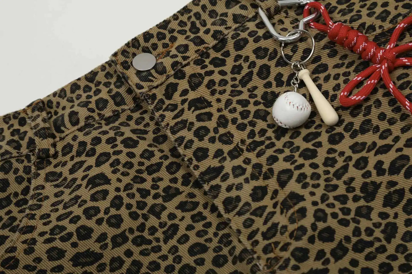 PFNW - Vaqueros caqui con estampado de leopardo para hombre y mujer, holgados, informales, de pierna ancha, primavera 2025, 28W6288