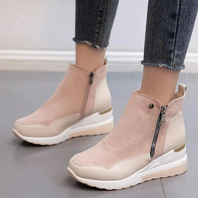 SyfIyno New Women's Fashion Winter Shoes Women's Warm Boots Girls' Platform Snow Shoes Women's Wedge High Heels Large Size 35-43