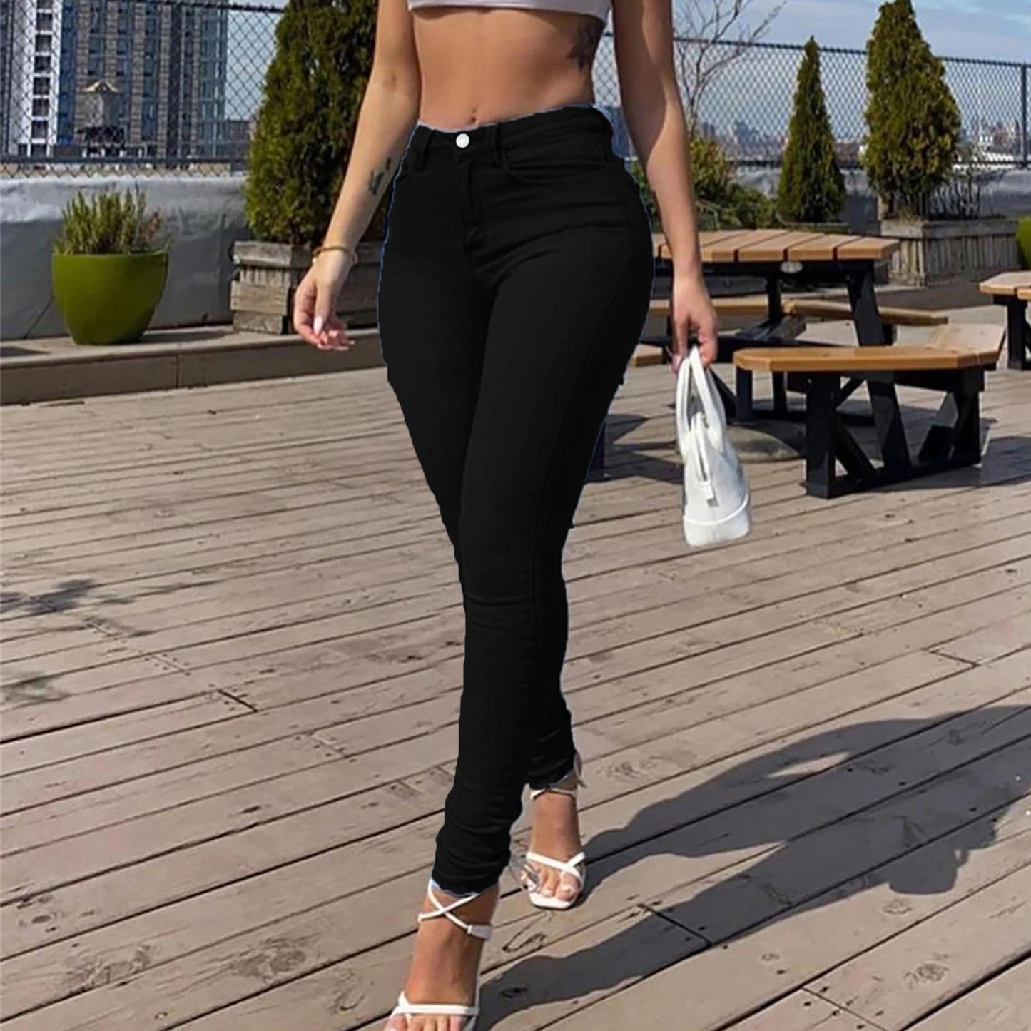 Pantalones vaqueros de cintura alta para mujer, ajustados, informales, de oficina, con realce de glúteos, elásticos, para primavera y verano 2024