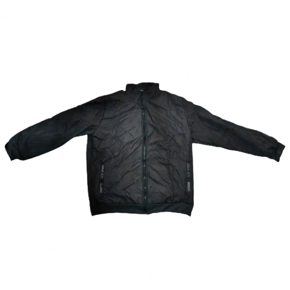 Men Parkas For Winter Lapel Embossed Lines Zipper Pockets Jacket Solid Color Plush Lining Elastic Hem Male Coat For Outdoor