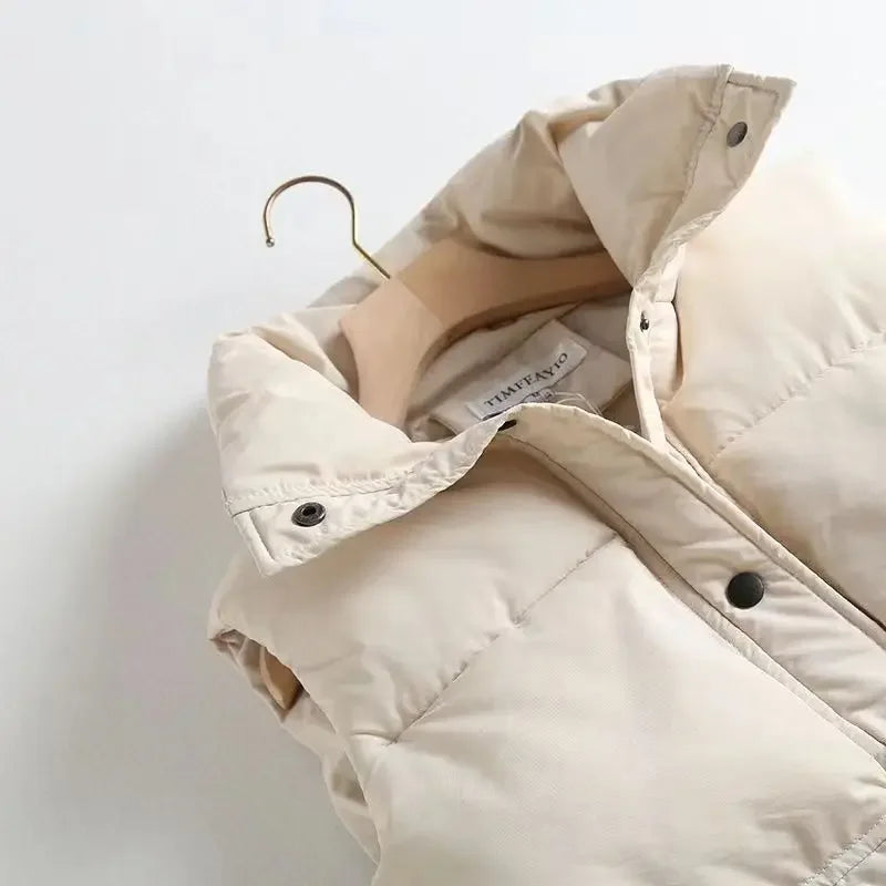Women Parkas Stand Collar Single Breasted Coats Autumn Winter Vest Coat Sleeveless Casual Vests Elegant Jackets Thick Warm 2024
