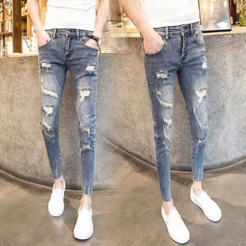 Spring Summer Work Wear Men Luxury Casual Fashion Korean Style Clothes Hip-hop Jeans Slim Japanese Streetwear Beggar Feet Pants