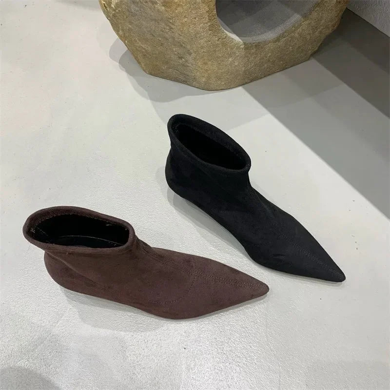 Shoes for Women High Quality Elegant Ankle Women's Boots Fashion Back Zipper Solid Office and Career Sexy Pointed Toe Boots