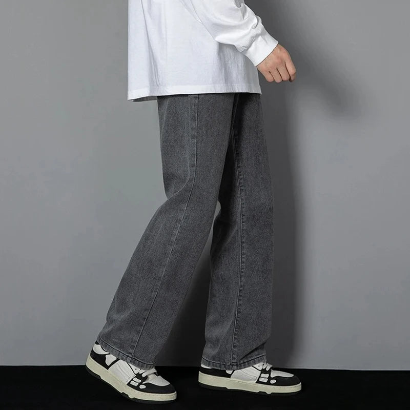 Men Simple Straight Leg Casual Jeans Male Baggy Korean Streetwear Denim Pants Basic Youth Popular Daily Wide Leg Denim Trousers