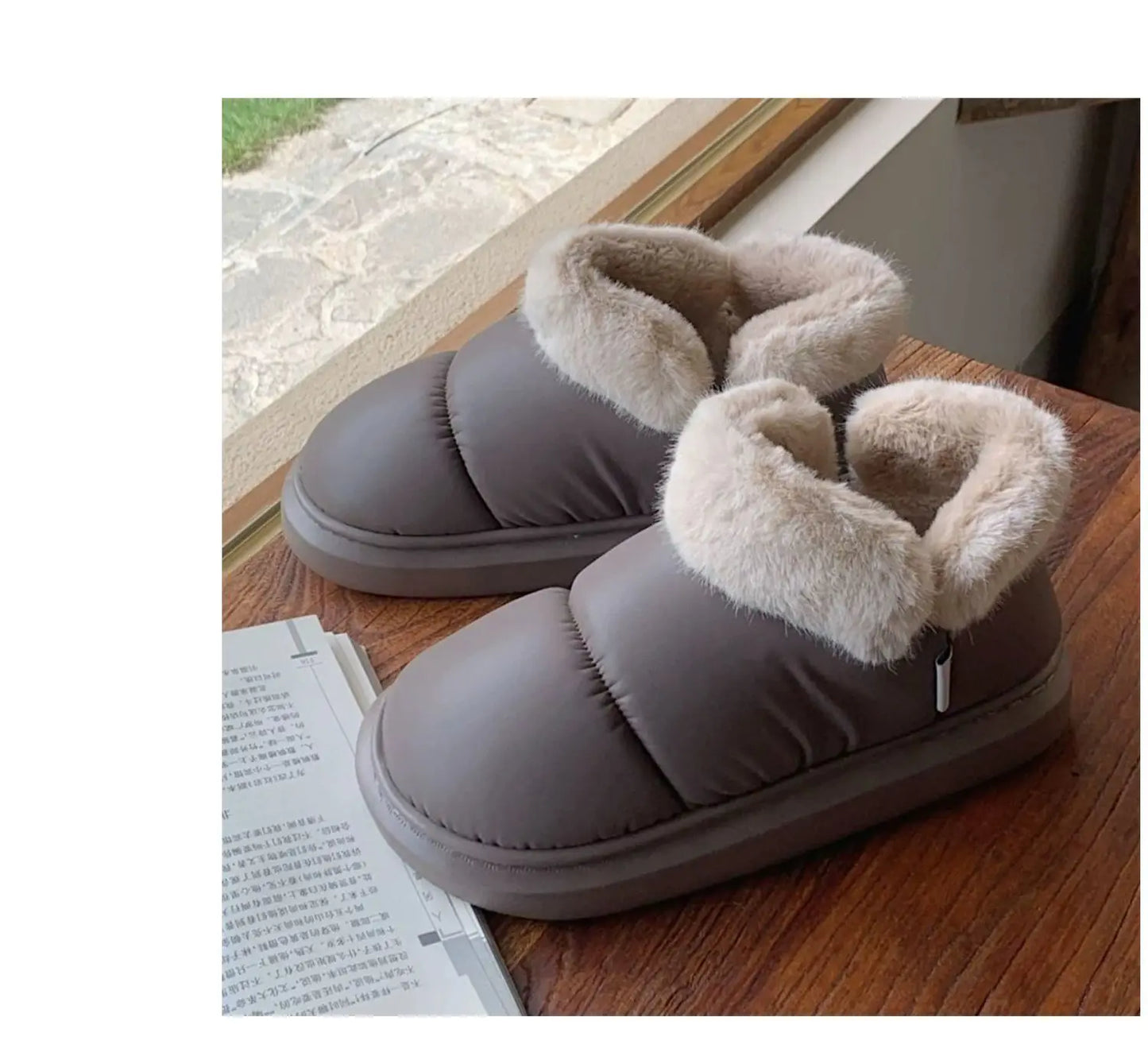 Bow Knot Short Ankle Snow Boots Women Winter Plush And Thick Insulation Waterproof PU Cotton Household Shoes Home Slipper Women