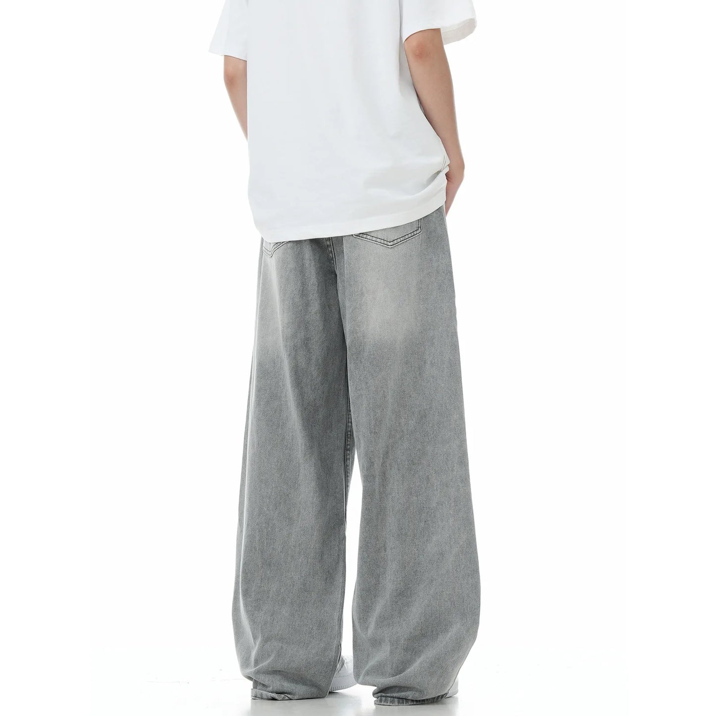 Men Floor Length Pant Jeans Denim Wide Leg Pants Loose Casual Straight Trousers Pocket High Waist Splice Autumn Winter