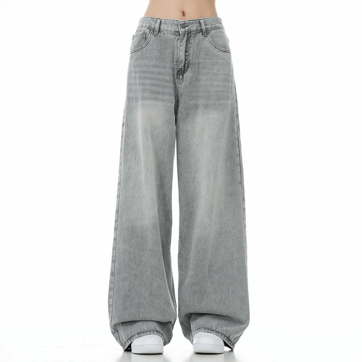 Men Floor Length Pant Jeans Denim Wide Leg Pants Loose Casual Straight Trousers Pocket High Waist Splice Autumn Winter
