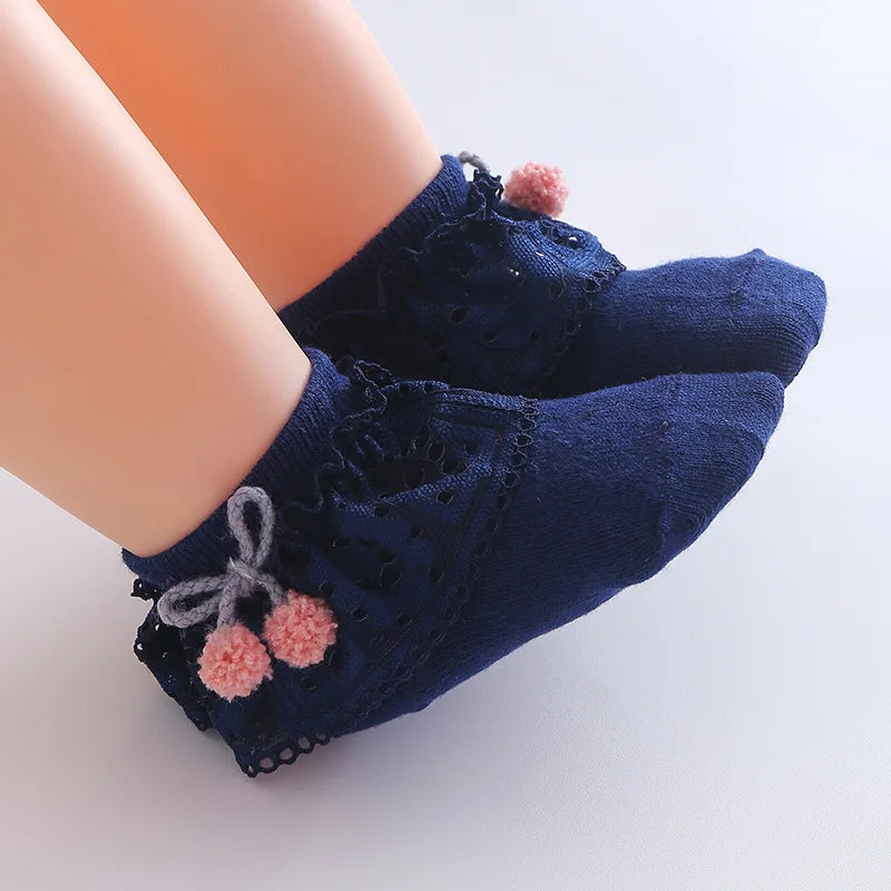 0-12M Newborn Baby Lace Socks Bow Princess Socks Girls Infant Spring and Autumn Baby Cotton Socks Girls Breathable Ruffled Socks