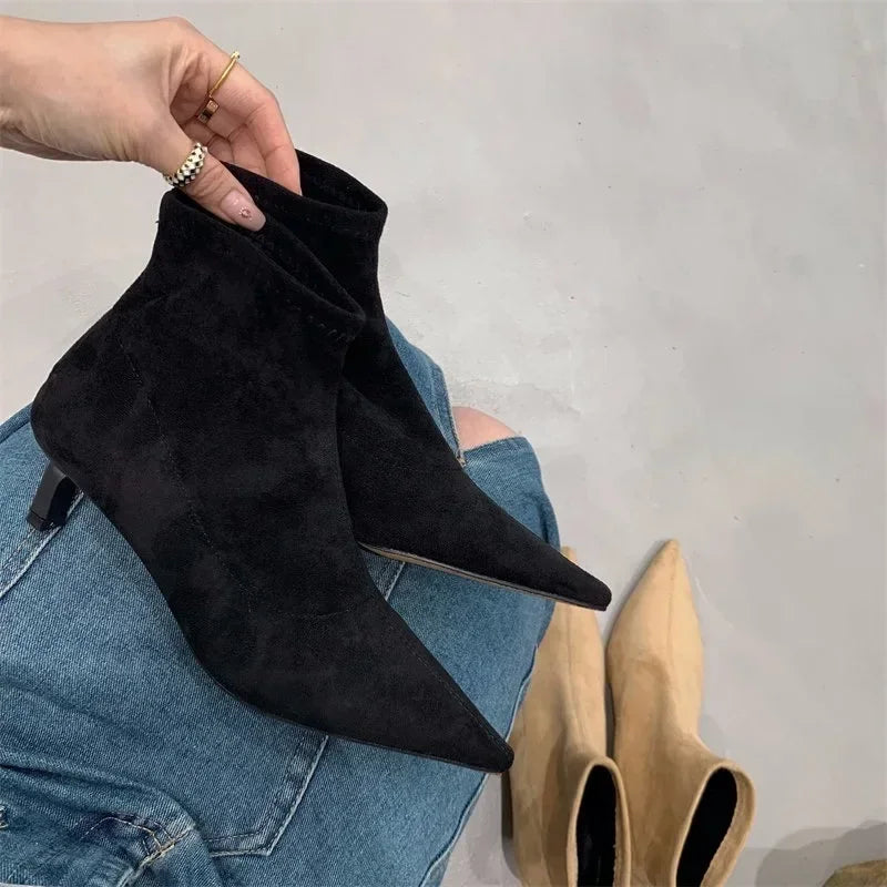 Shoes for Women High Quality Elegant Ankle Women's Boots Fashion Back Zipper Solid Office and Career Sexy Pointed Toe Boots