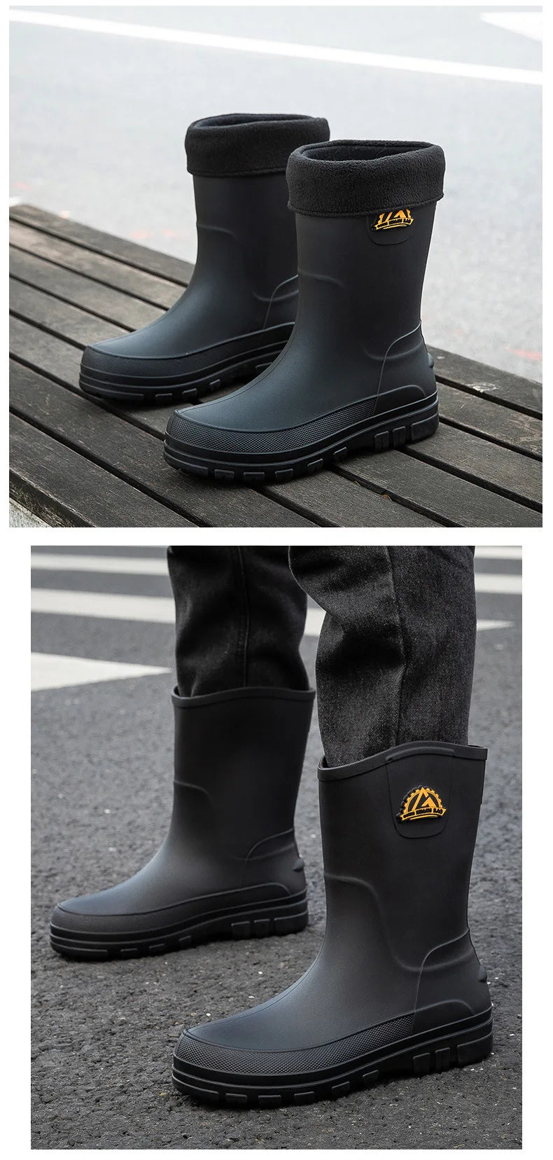 Bottes de pluie décontractées pour hommes, imperméables et antidérapantes, tige mi-haute, chaussures de travail tendance en caoutchouc (prendre une pointure au-dessus pour les modèles en coton)