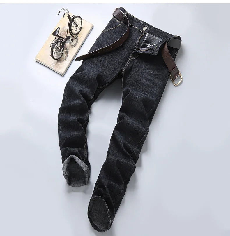 2025 NEW Men's Fashion Business Jeans Classic Style Casual Stretch Slim Jean Pants Male Brand Denim Trousers Black Blue