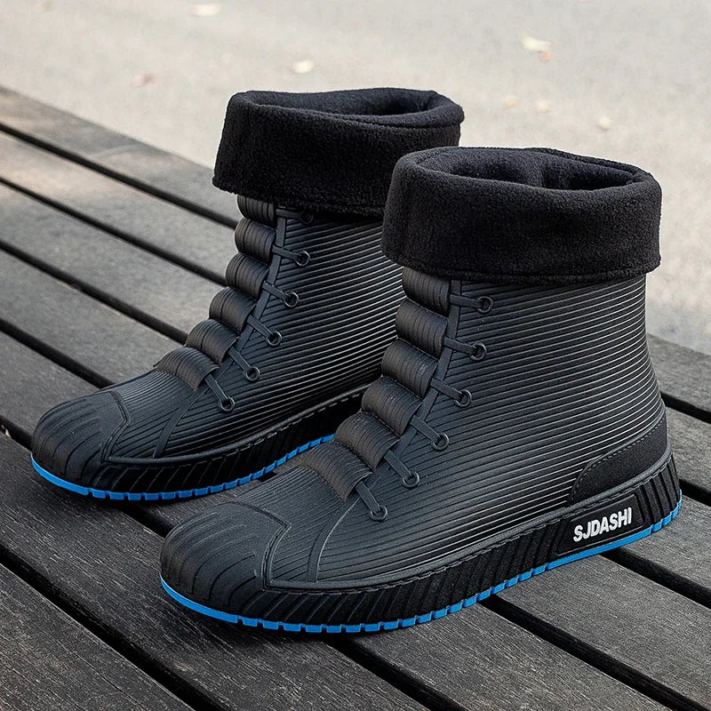 Nuevas botas impermeables de caña corta para hombre y mujer, forradas con forro polar, cálidas, antideslizantes, resistentes al desgaste, ideales para la lluvia y el exterior.