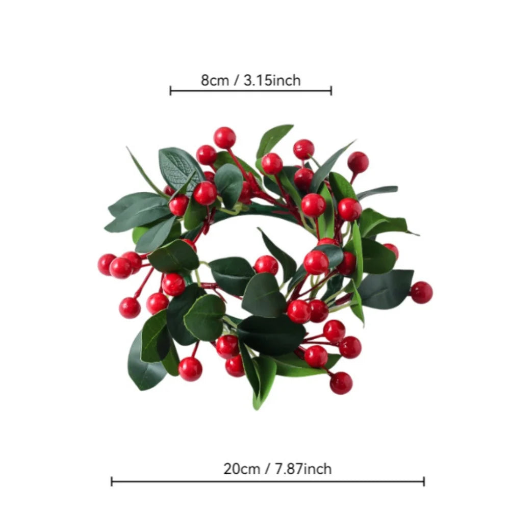 Christmas Wreath Artificial Berries Pinecone Pine Candlestick Wreaths Garland Candle Ring Table Home Party Decoration