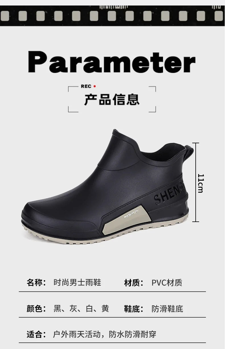 Waterproof Ankle Rain Boots for Men Chef Kitchen Fleece-lined Man Shoes Work Fashion Rainy Day Non-slip Garden Fishing Wellies