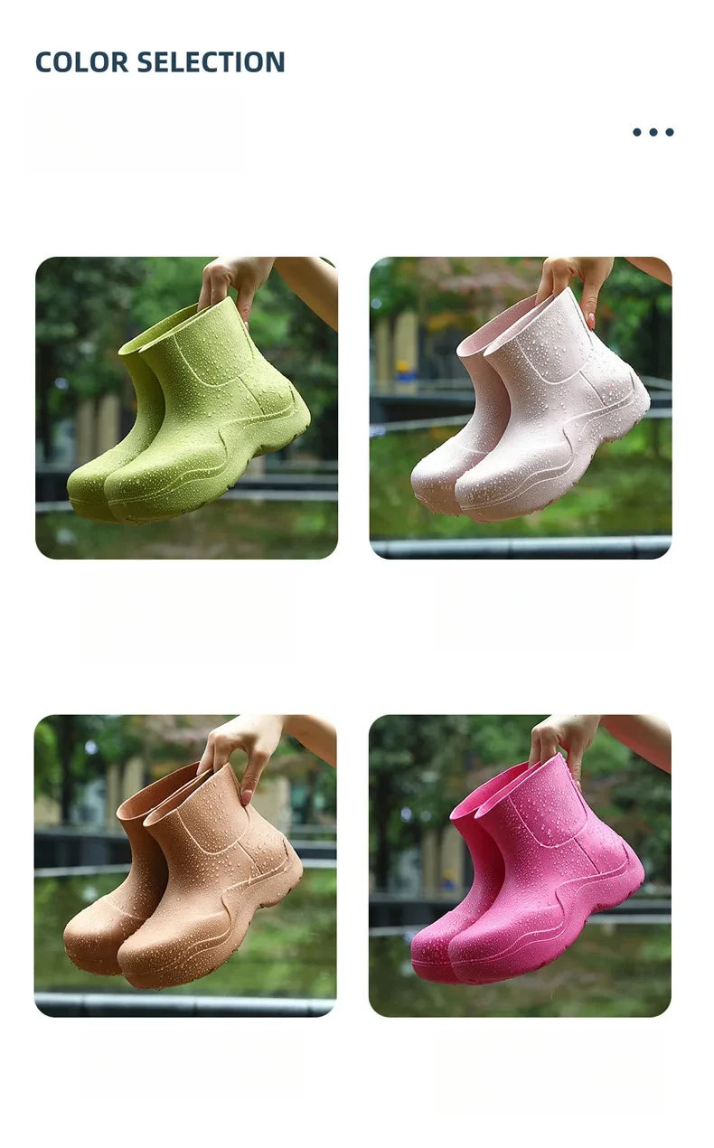 New Rubber Ladies Non-slip Waterproof Ankle Rainboots Shoes Thick Bottom Short Boot Galoshes Pink Women Rain Boots
