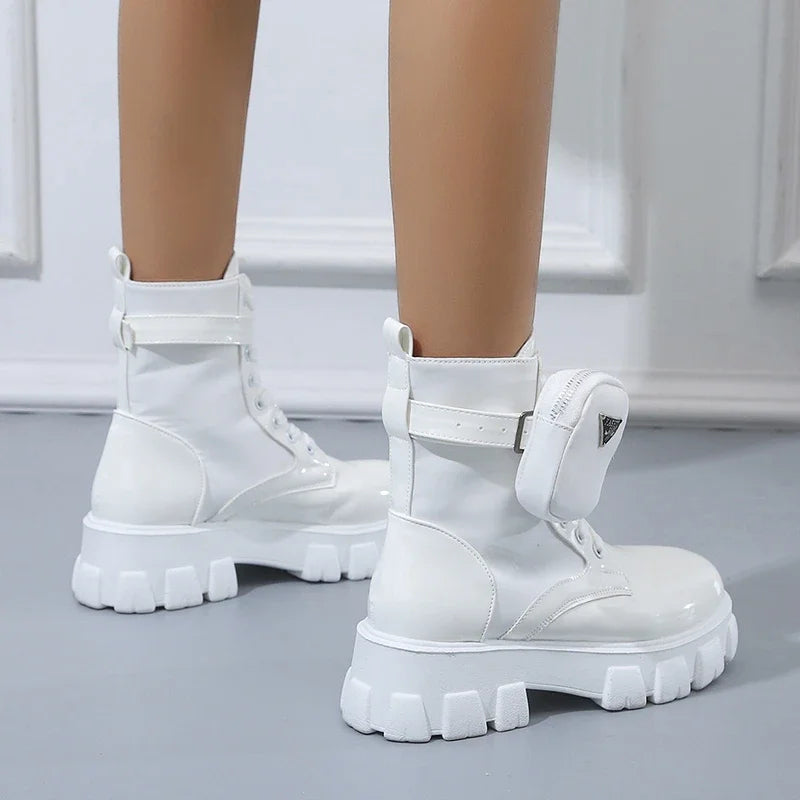 Women's Boots Fashion Ankle Boots Thick Bottom Round Head Buckle Small Leather Bag Short Boot Comfort Women Boots Zapatos Mujer