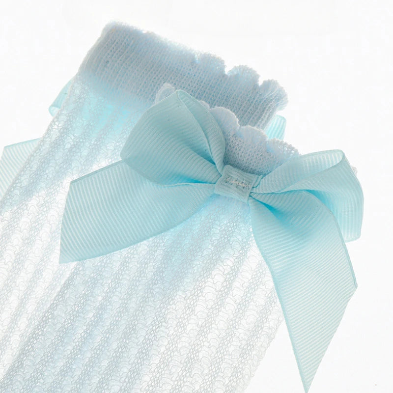 0-2Years Baby Girl Socks with Bow Summer Toddler Baby Cotton Mesh Knee Socks Newborn Infant Non-slip Baby Princess Long Socks