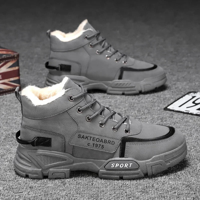 Botas nuevas para hombre, de invierno, de felpa, para la nieve, estilo casual, para exteriores, con cordones, cálidas, antideslizantes, hasta el tobillo.