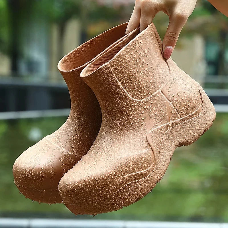 New Rubber Ladies Non-slip Waterproof Ankle Rainboots Shoes Thick Bottom Short Boot Galoshes Pink Women Rain Boots