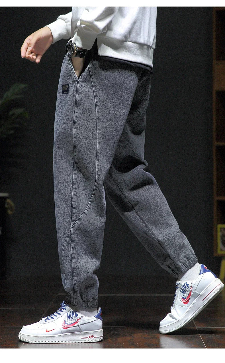 Nuevo estilo primavera verano negro azul cargo jeans hombres streetwear pantalones vaqueros jogger masculino holgado harem jeans talla grande M-8XL