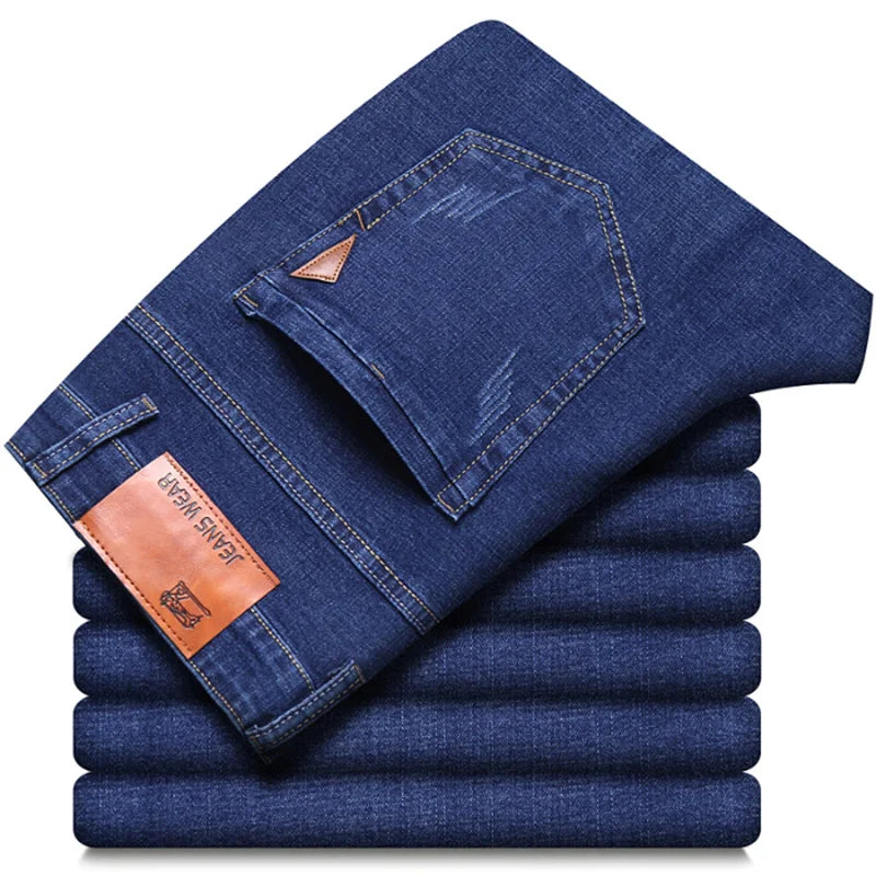 2025 NEW Men's Fashion Business Jeans Classic Style Casual Stretch Slim Jean Pants Male Brand Denim Trousers Black Blue