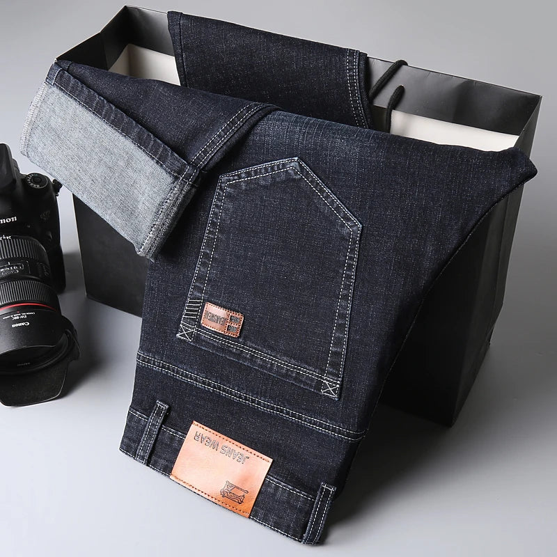 2022 Cotton Men's Jeans Denim Pants Brand Classic Clothes Overalls Straight Trousers for Men Black