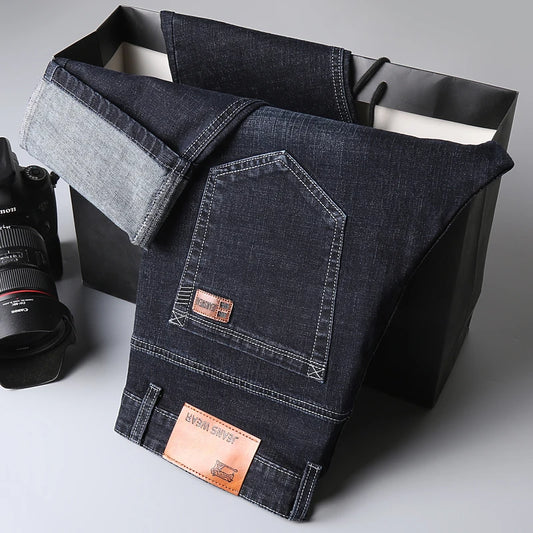 2022 Cotton Men's Jeans Denim Pants Brand Classic Clothes Overalls Straight Trousers for Men Black