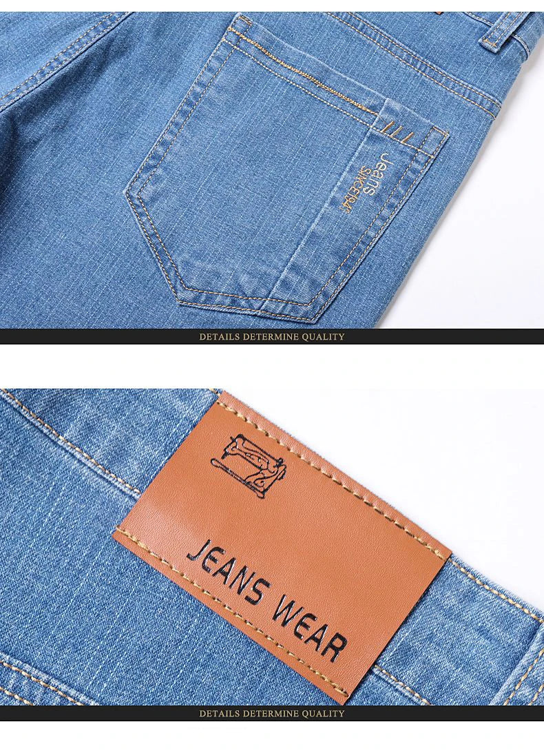 Summer Thin Men's Elastic Cotton Jeans Fashion Blue Comfortable Business Straight Casual Pants Brand Male Clothes Trousers