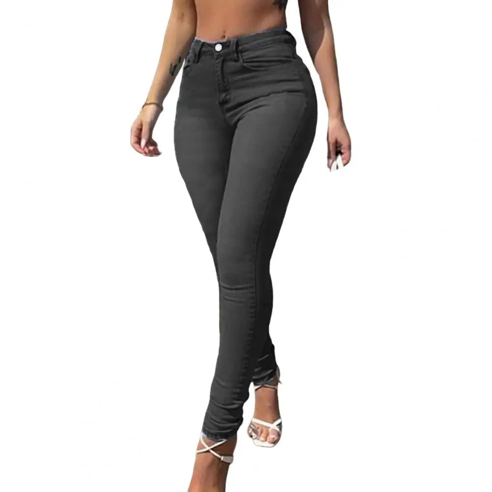 Pantalones ajustados de larga duración, ajustados, largos, ajustados, de cintura media, llamativos, de mezclilla para niña.