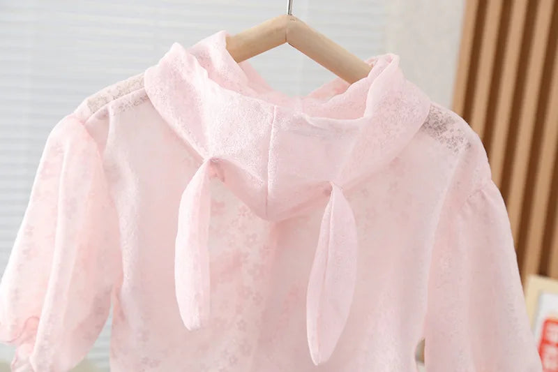 Baby Girls Sun Protection Jackets Summer Long Sleeve Rabbit Ear Hooded Lace Sunscreen Jacket Girs Lightweight Thin Outerwear