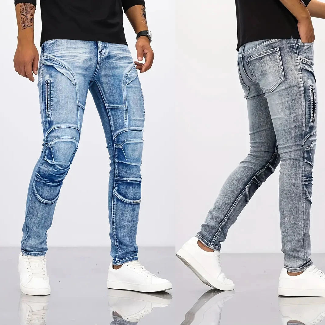 2025 Jeans Men's Small Straight Leg Denim Design Pants New Slim Fit Small Hole Long Pants High Street Classic High Quality Mens