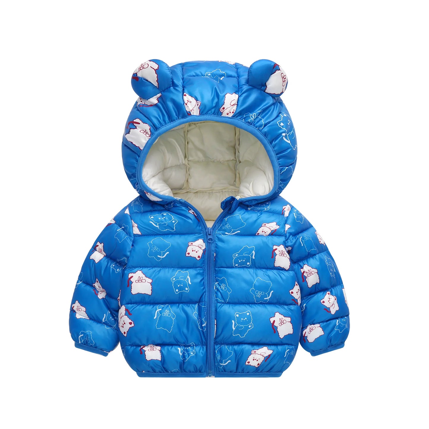 1-6Y Baby Cartoon Bear Ear Hooded Puffer Jackets Infant Warm Printed Winter Coats
