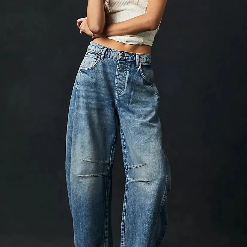 Pantalones vaqueros holgados de pierna ancha para mujer, decolorados, de color liso, de cintura alta, a la moda, hasta el tobillo