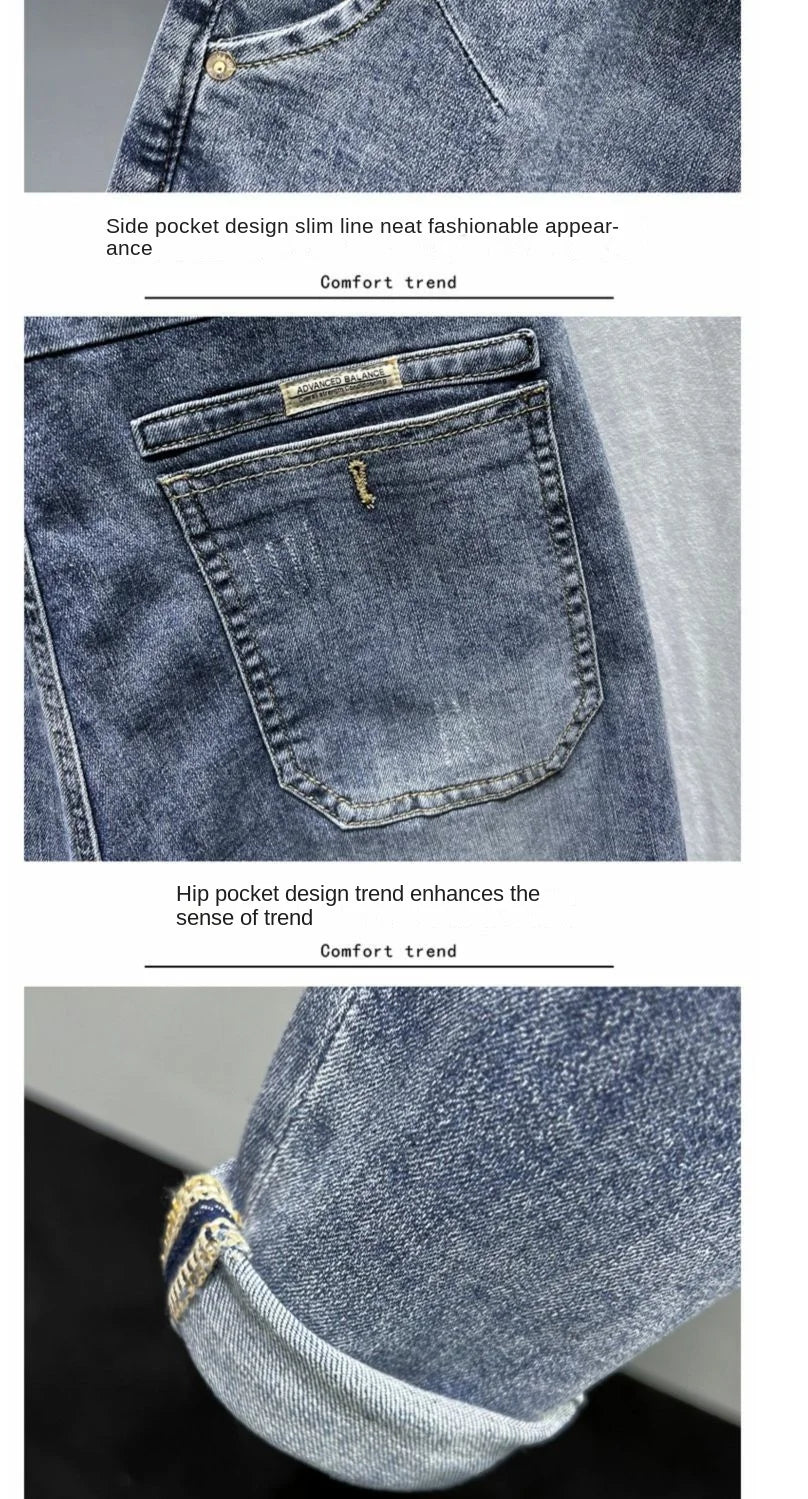 Pantalones vaqueros de lujo para hombre, moda coreana, primavera y verano, con cordón elástico, lavados, estilo cargo, holgados y cónicos