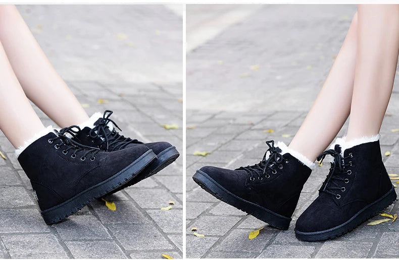 New Fashion Women Boots Winter Snow Boots Female Boots Warm Lace Flat with Women Shoes Tide Shoes Hot Sale 35-40