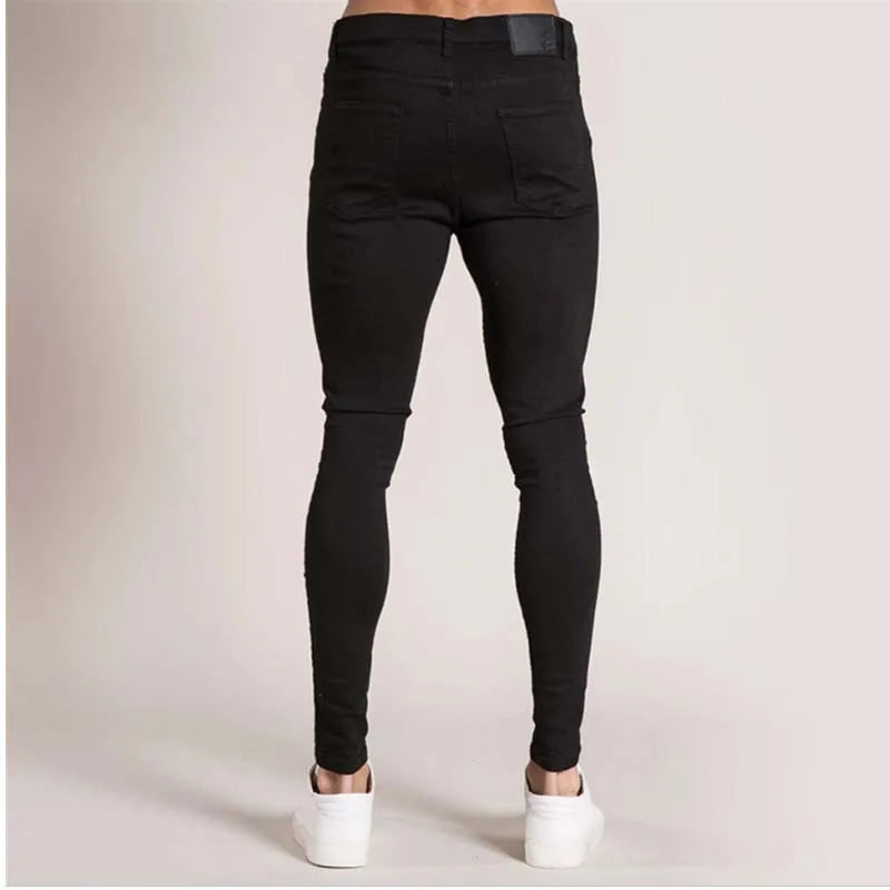 2023 Men Elastic Skinny Jeans Solid Color Stretch Pencil Pants Streetwear Mens Blue Black Denim Jeans Jogging Cowboy Trousers