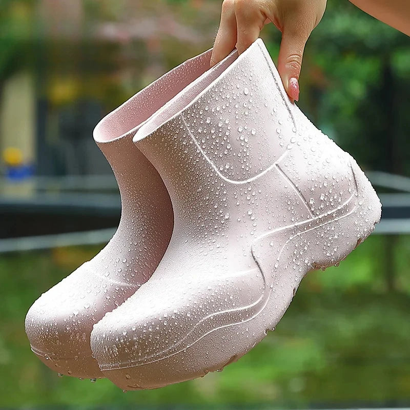 New Rubber Ladies Non-slip Waterproof Ankle Rainboots Shoes Thick Bottom Short Boot Galoshes Pink Women Rain Boots