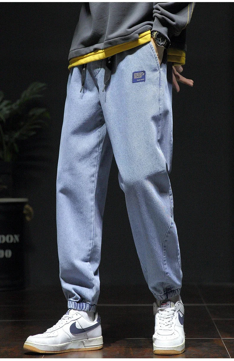 Nuevo estilo primavera verano negro azul cargo jeans hombres streetwear pantalones vaqueros jogger masculino holgado harem jeans talla grande M-8XL